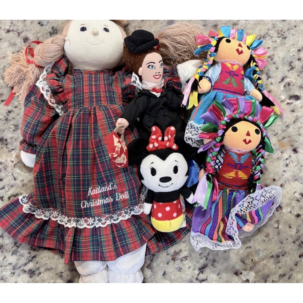 Lot of 5 Mixed Dolls Plush Minnie Mouse Mary Poppins Rag Dolls Christmas Doll